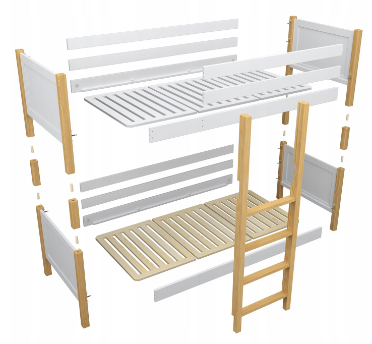 Stockbett "TWO" mit 2 Schlafplätzen und 1 Schublade - weiß / eiche